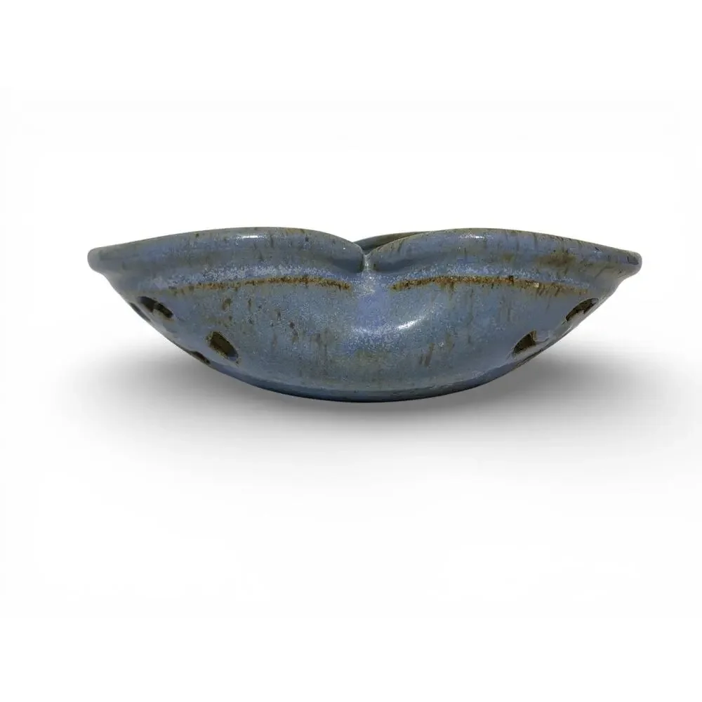 Kathy Veverka Handcrafted Pottery Heart Bowl Blue wPink Accents 8.25x7.5 Concave